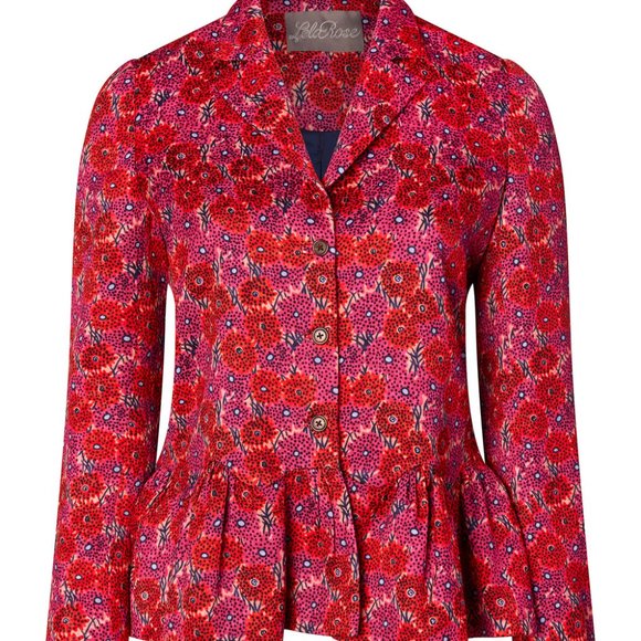 $2190 Lela Rose Wave Flounce Peplum Floral Pink Blazer Button Jacket Light Coat - Picture 2 of 12